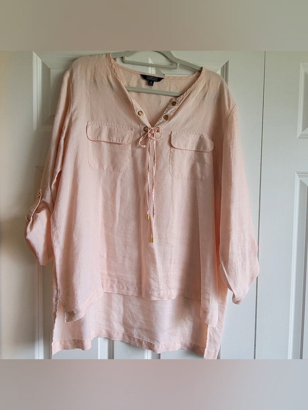 Ellen Tracy Womens Size XL Peachy Pink Linen Top